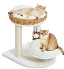 Made4Pets PE rattan cat tree tower with scratch post provides a compact kitten playground.