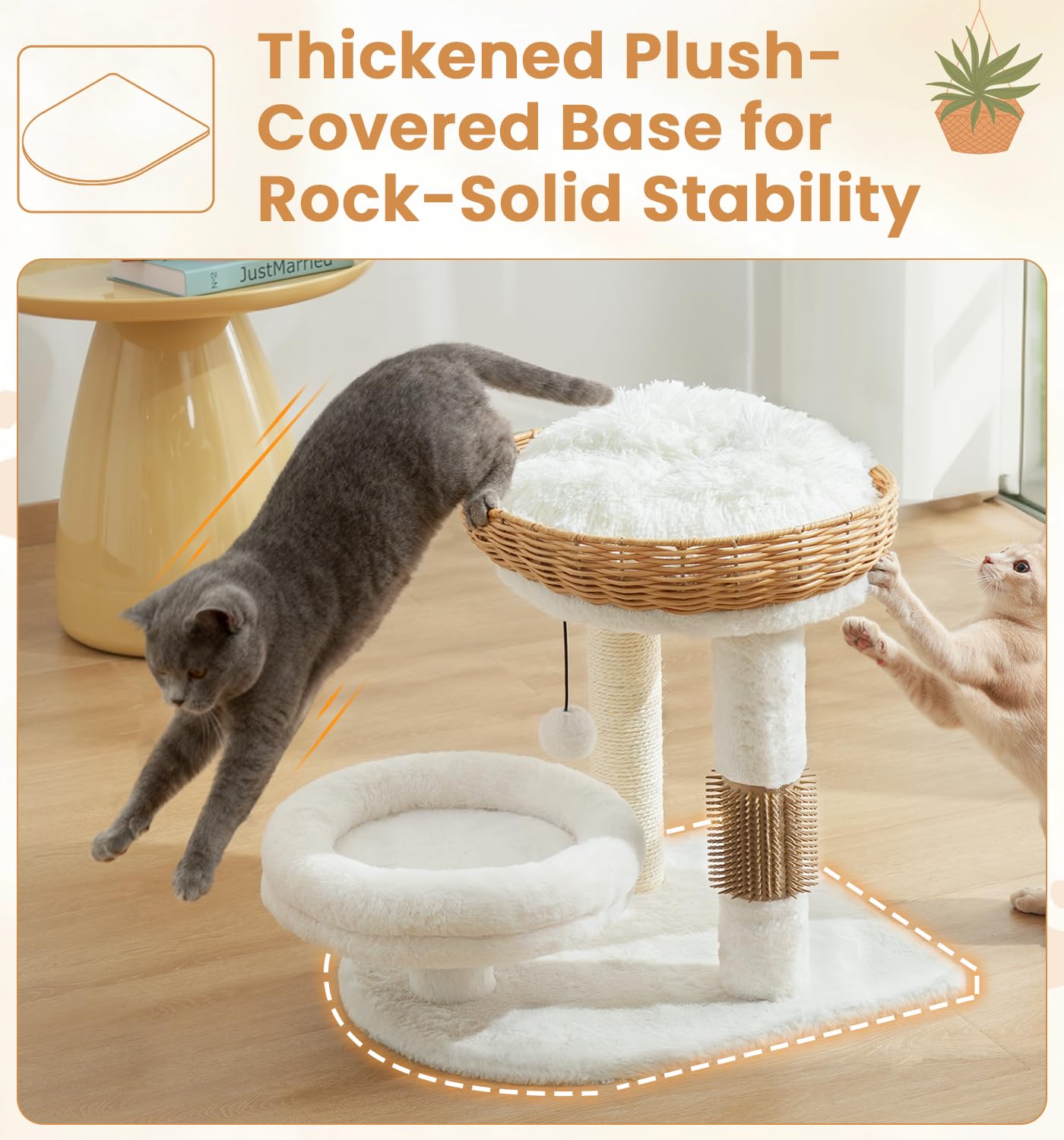 Made4Pets PE rattan cat tree two-tier design maximizes climbing and exploration.