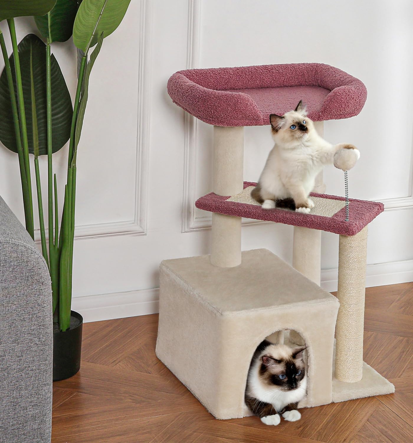 Made4Pets Pink Cat Tree easy-assembly design saves setup time.