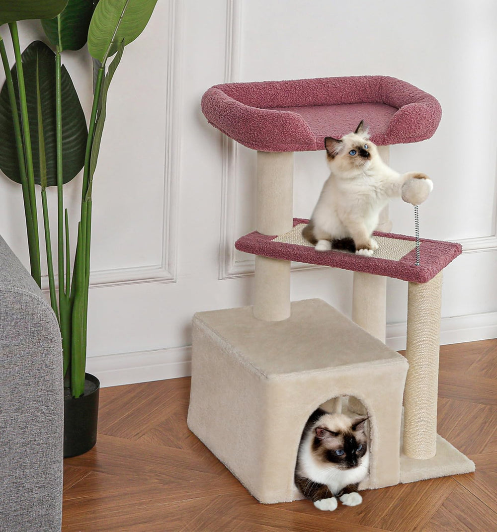 Made4Pets Pink Cat Tree easy-assembly design saves setup time.