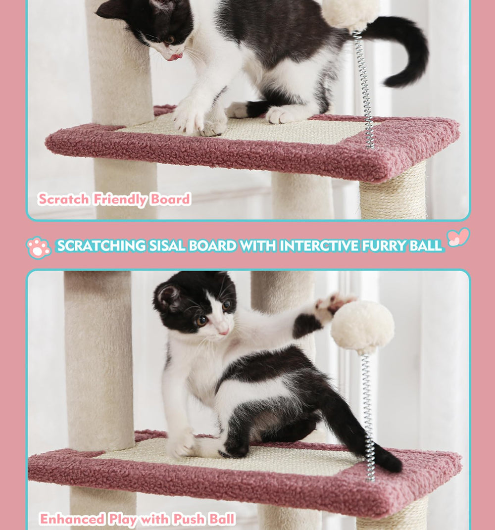 Made4Pets Pink Cat Tree three-tier layout provides climbing fun across levels.