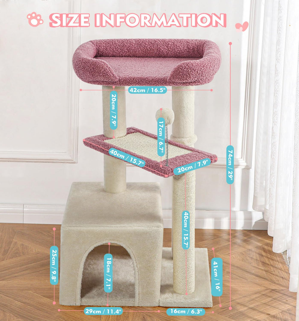 Made4Pets Pink Cat Tree top bed provides a lookout perch for curious cats.