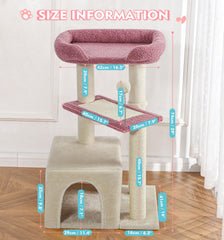 Made4Pets Pink Cat Tree top bed provides a lookout perch for curious cats.