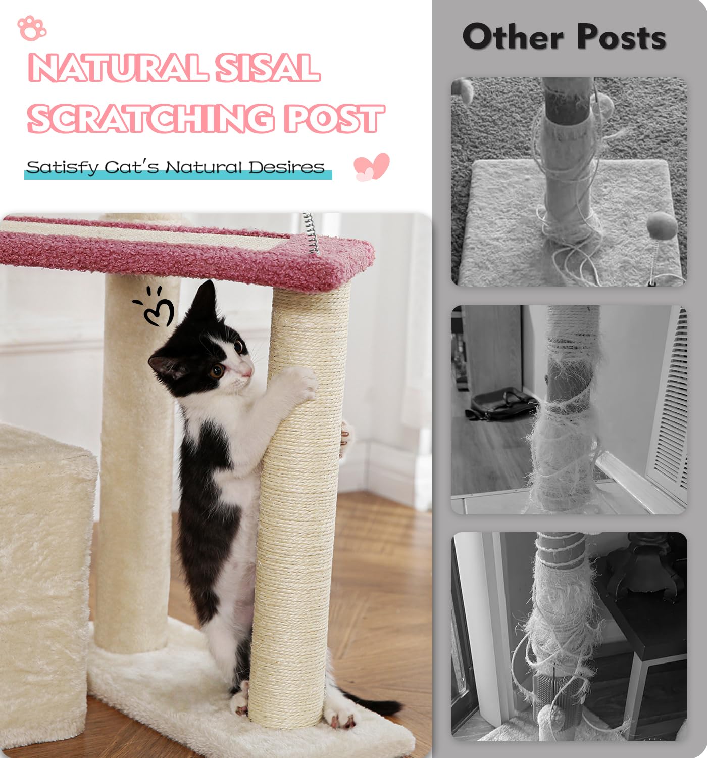 Made4Pets Pink Cat Tree wood finish blends with modern home décor.
