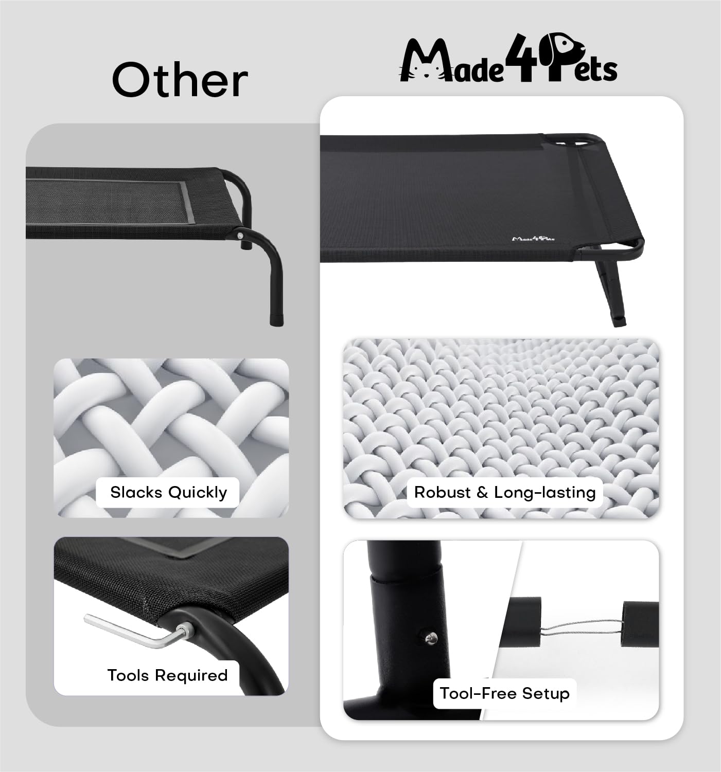 MADE 4 PETS rust-resistant-steel-frame and snap-button-legs ensure stable, wobble-free lounging