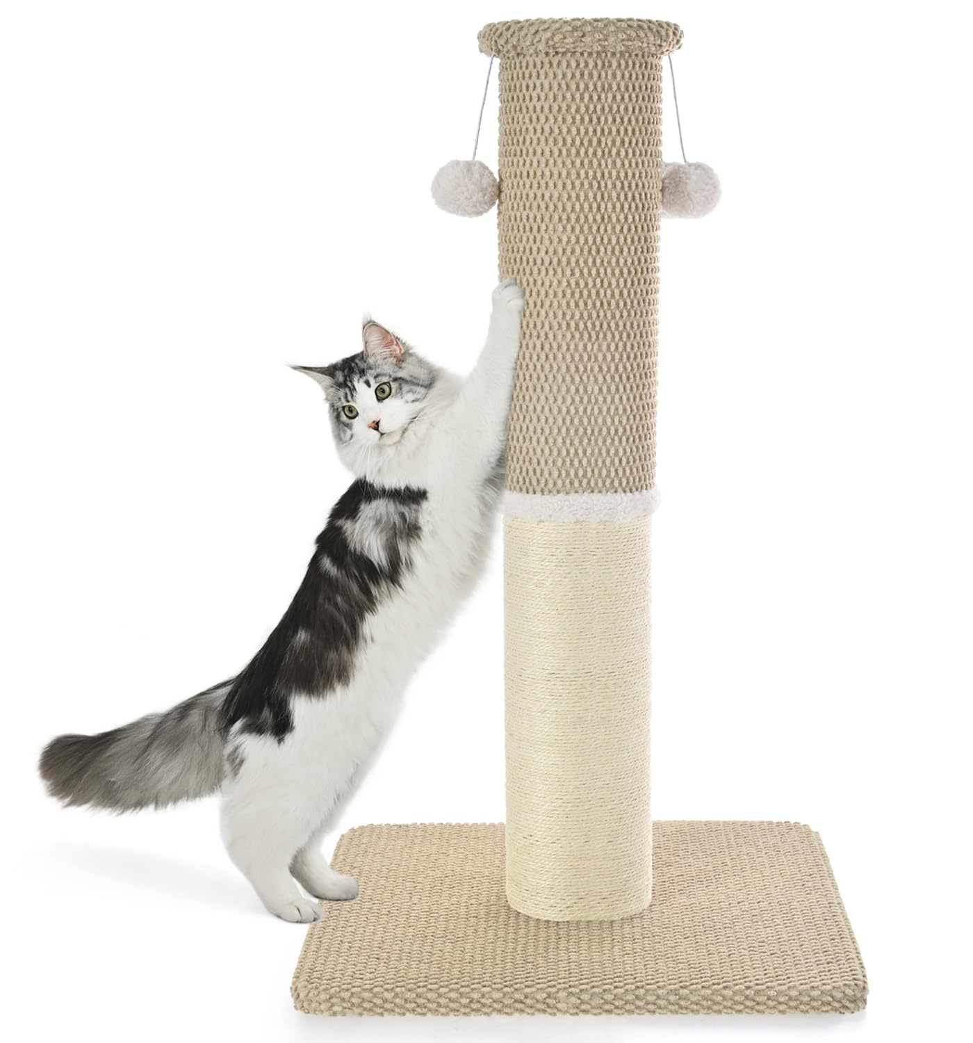 Made4Pets tall cat scratching post 33in beige base offers sturdy balance.