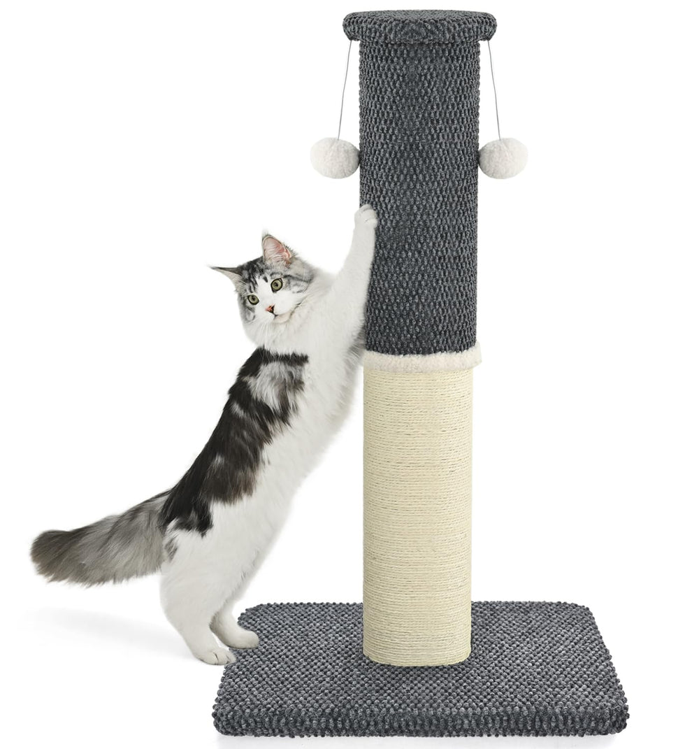 MADE 4 PETS tall-cat-scratching-post-33in-dark-grey-base shows a sturdy platform for energetic cats.