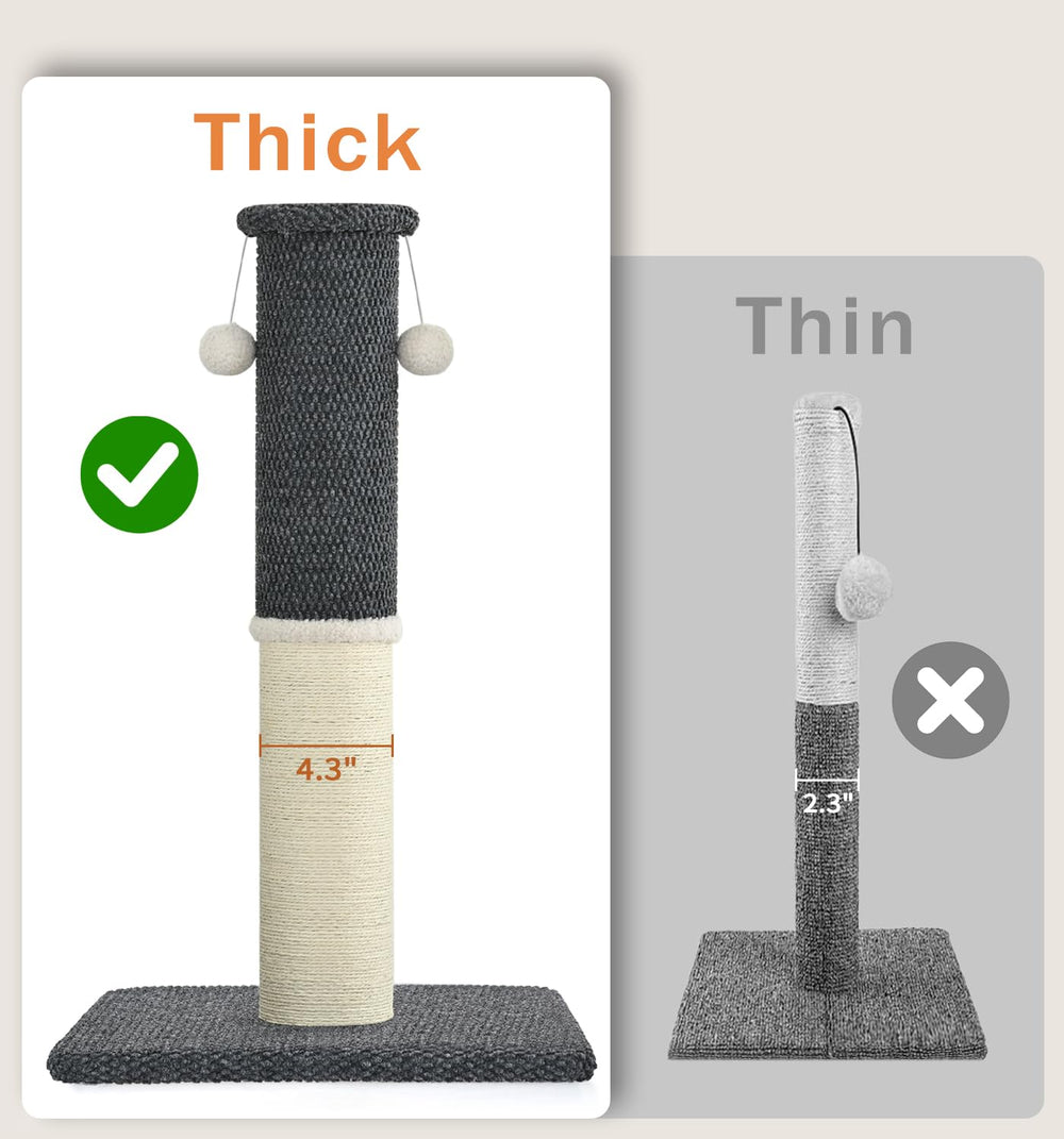 MADE 4 PETS tall-cat-scratching-post-33in-dark-grey-sisal-wrap highlights durable natural fibers for claw maintenance.