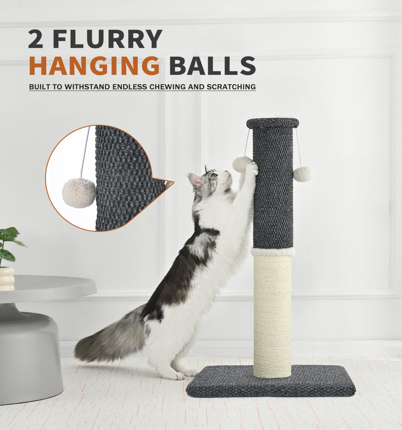 MADE 4 PETS tall cat scratching post dark grey complements home decor.