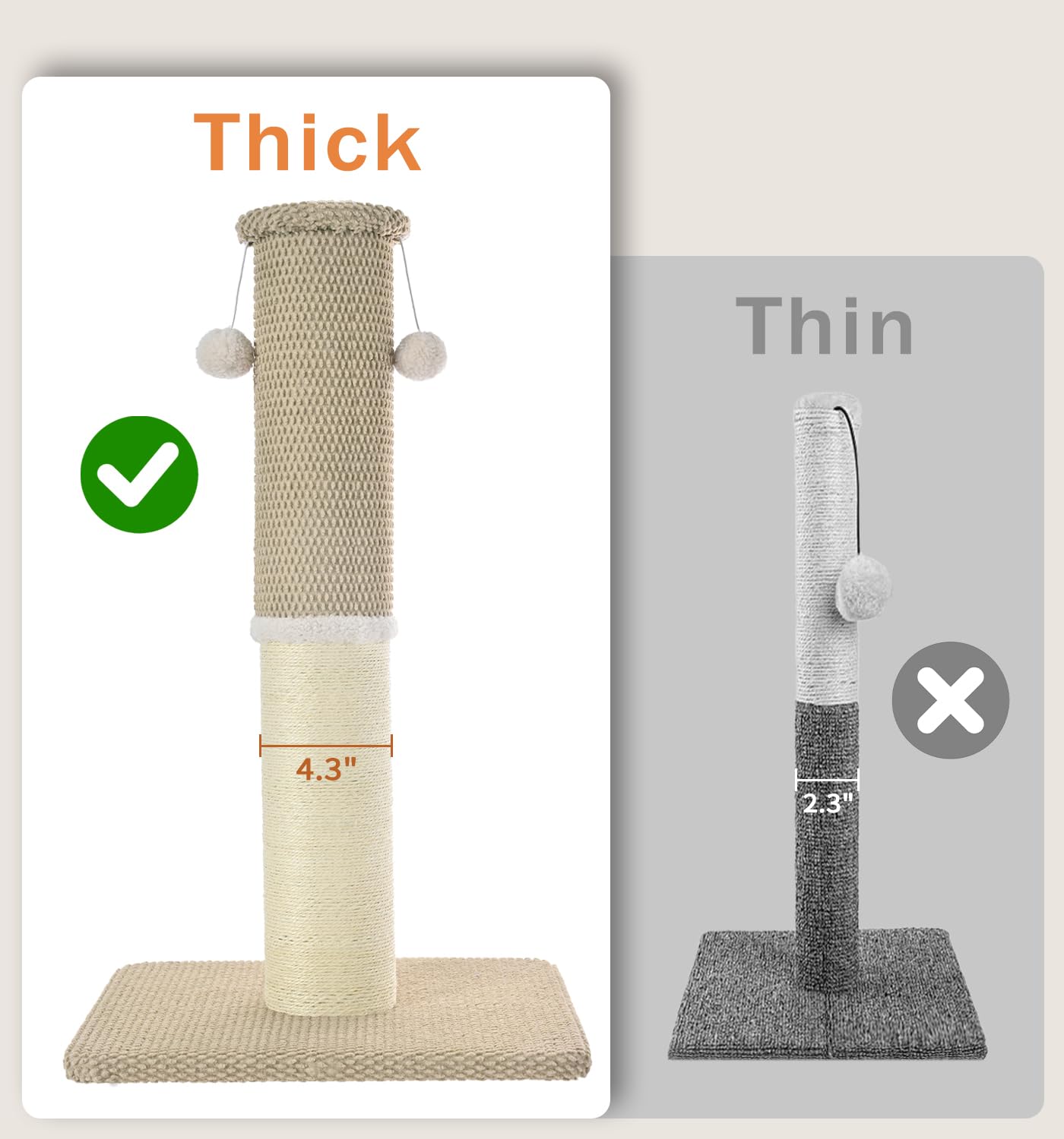 Made4Pets tall cat scratching post features soft carpet and varied textures.