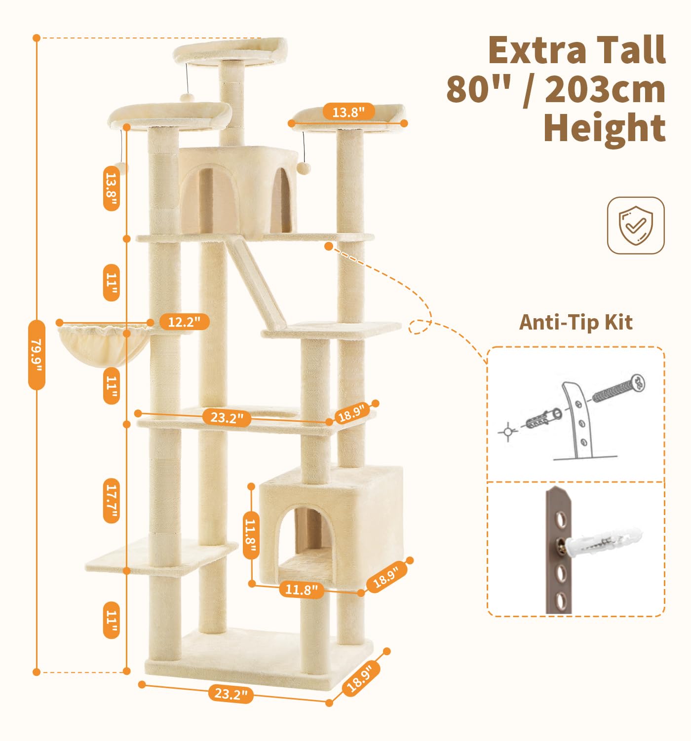 MADE 4 PETS tall cat tree middle perch provides multi-level lounging for curious cats