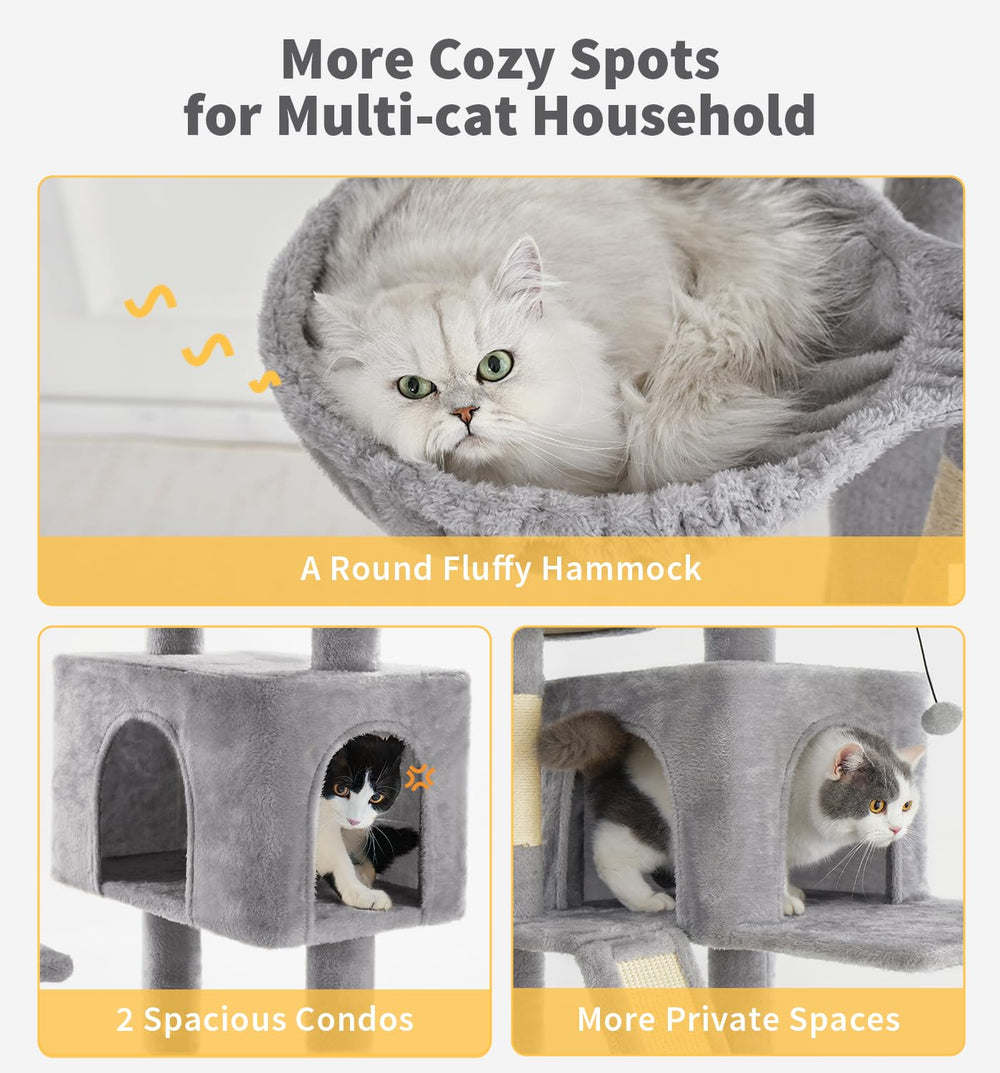 Made4Pets tall cat tree cozy hammock gives cats a soft, relaxed lounging spot.