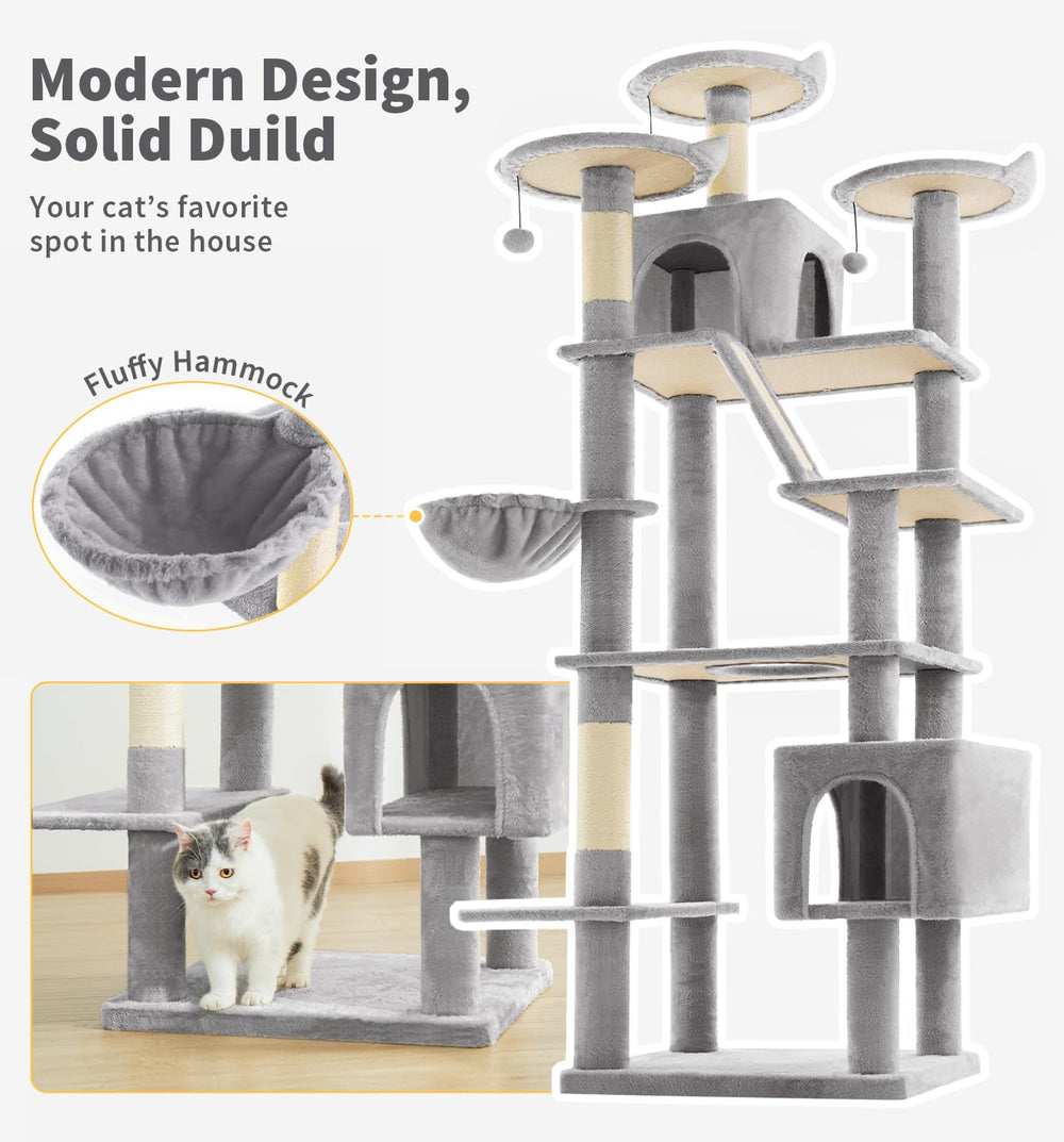Made4Pets tall cat tree reinforced base ensures sturdy stability during play.