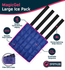 Magic Gel ice pack on leg wrap with secure fit.