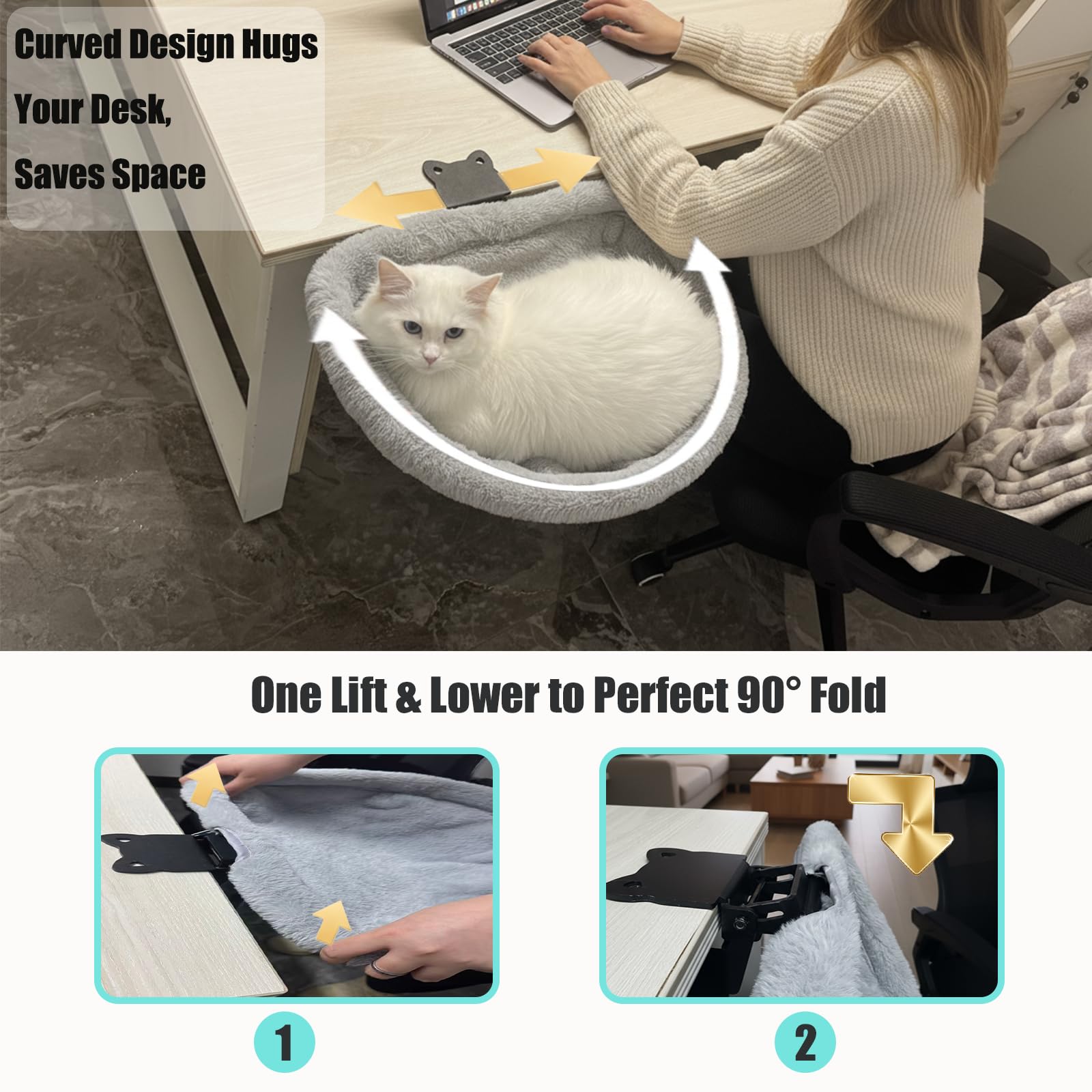 Magic Palm cat desk bed plush faux rabbit fur for cozy lounging