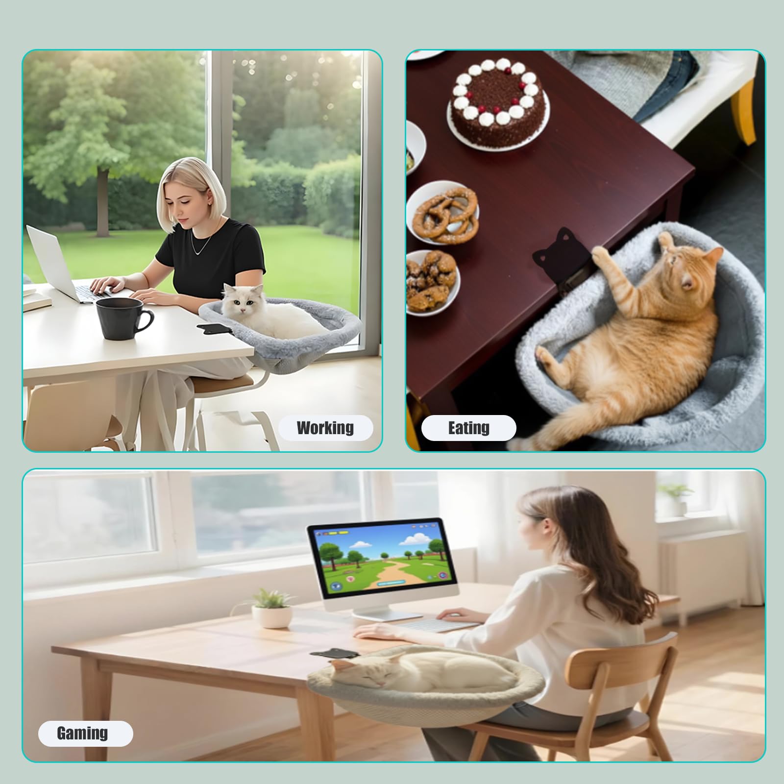Magic Palm cat desk bed sunken bed view where cat watches from angle