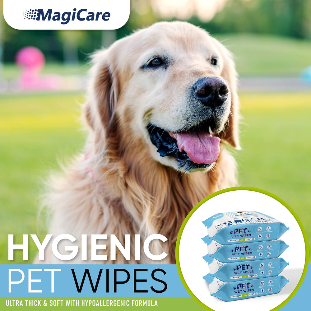 MAGICARE Pet Wipes 8x8-inch sheets for body, paws, and face—gentle, water-free cleansing.