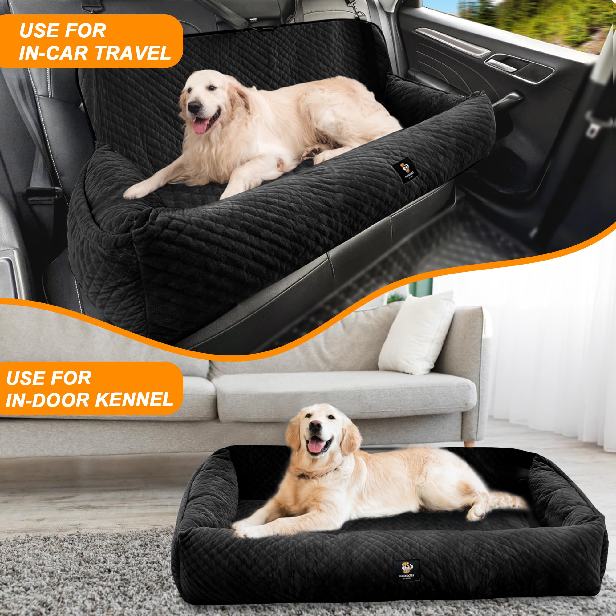 MagicFox dog car seat high-backrest illustrates protective back support carried by the seat.
