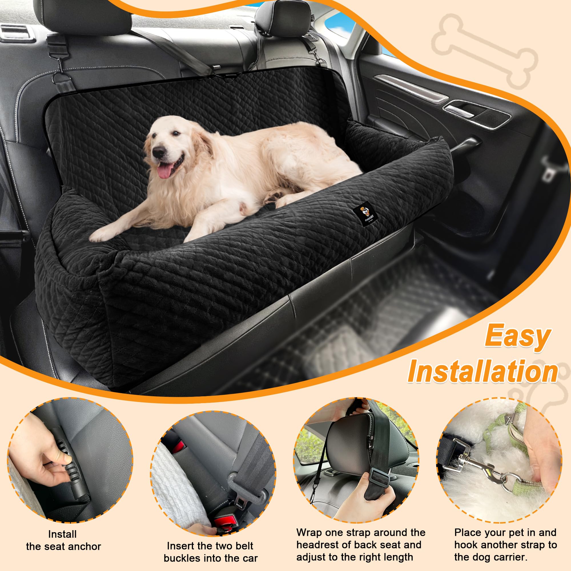 MagicFox dog car seat pp-cotton-edges emphasizes cushioned sides during braking.