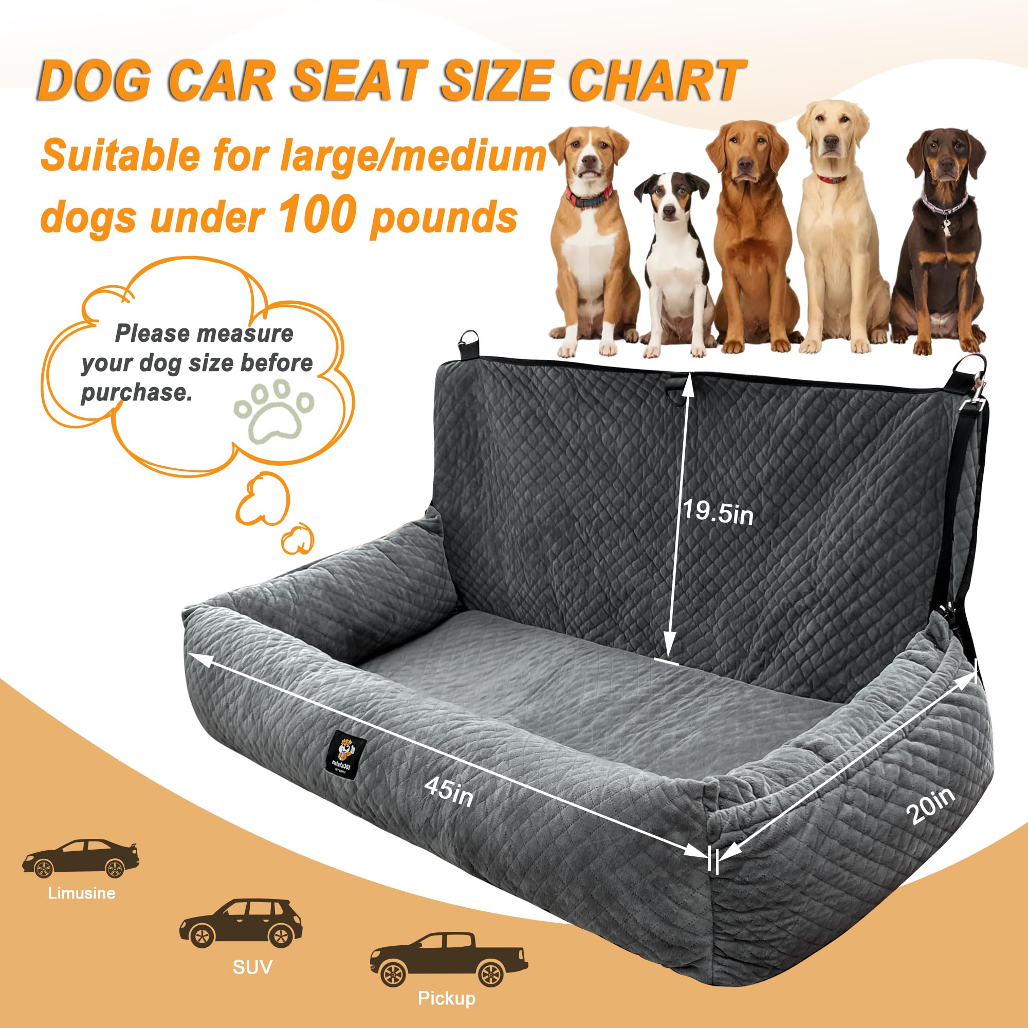 MagicFox dog car seat soft travel bed in grey highlighting plush fabric