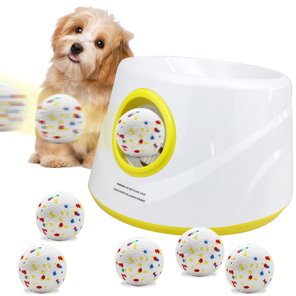 Magicorange automatic dog ball launcher top view in lime green for indoor play.