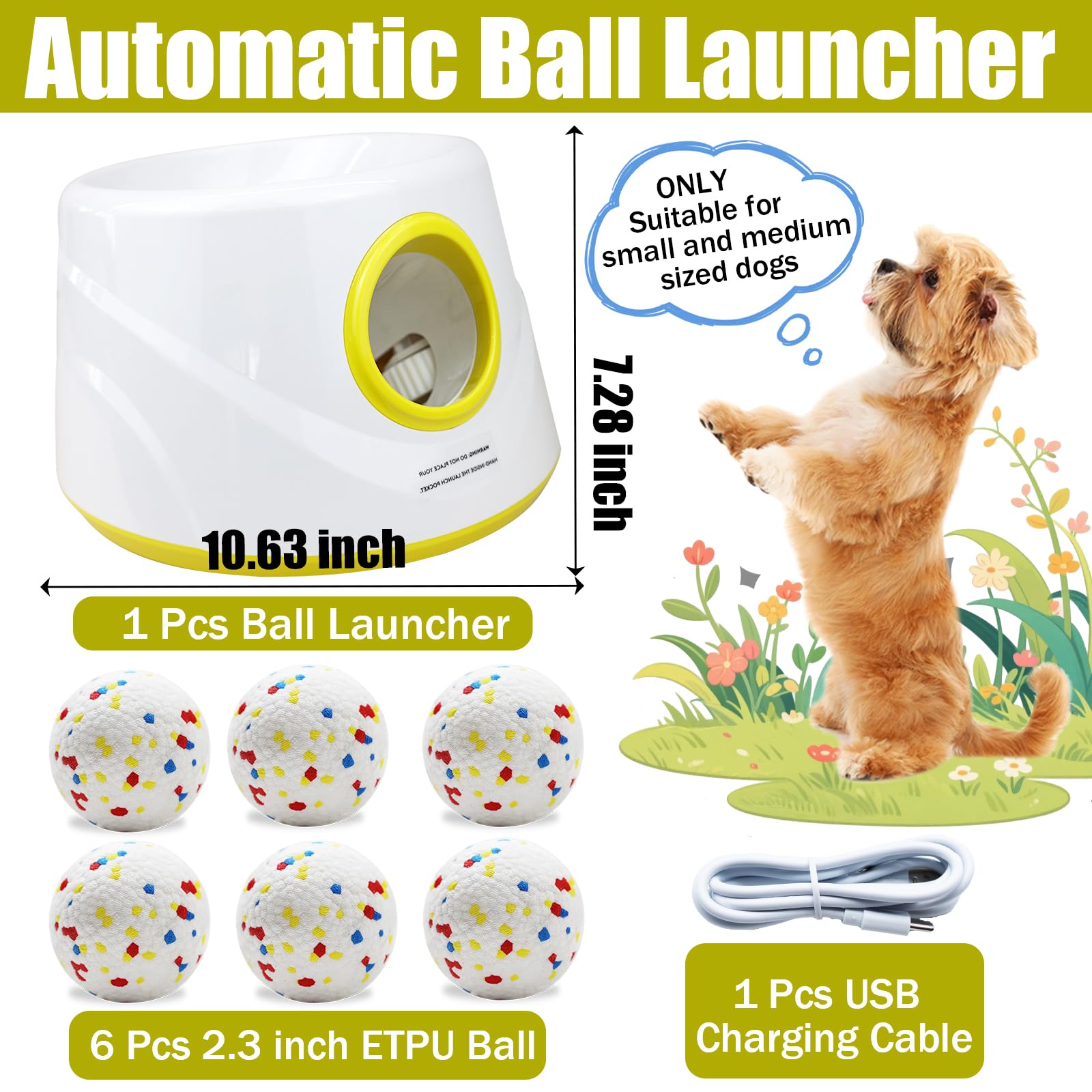 Magicorange ball launcher in action outdoors demonstrates adjustable distance for fetch.