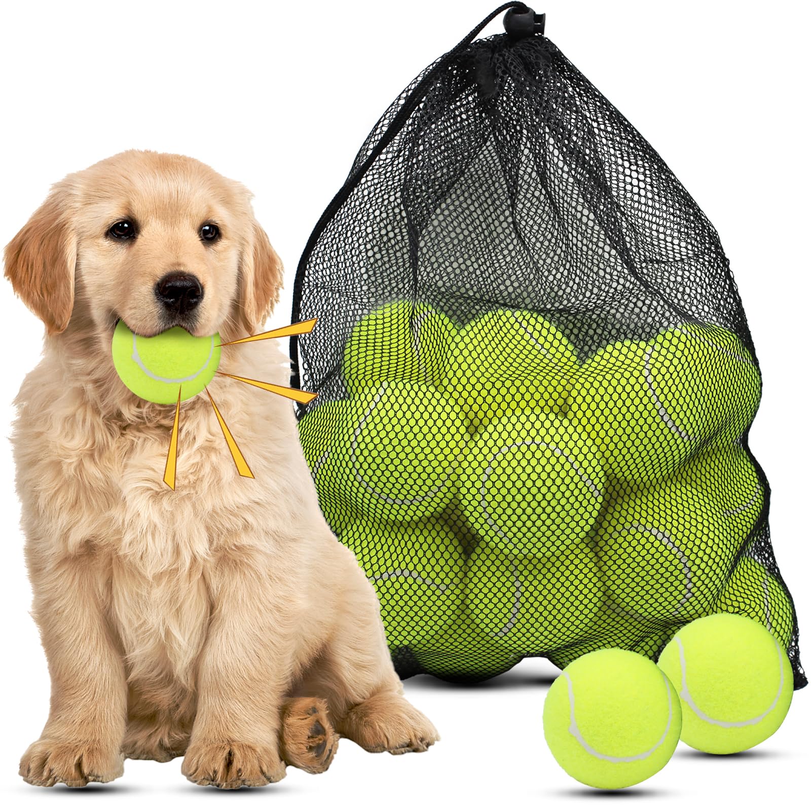 Magicorange dog tennis ball 2.5-inch yellow close-up showing durable felt for gentle teeth-safe play.