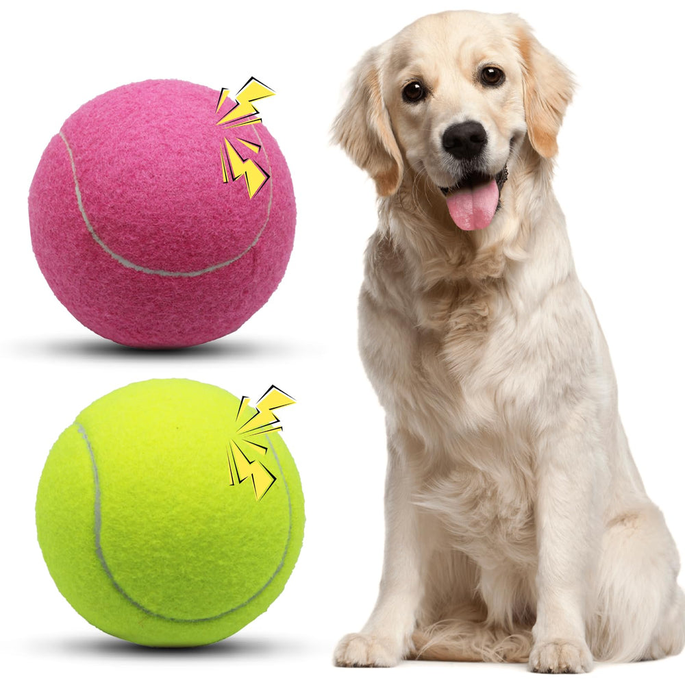 Magicorange squeaky tennis ball dog toy - closeup multicolor, engaging fetch and chewing