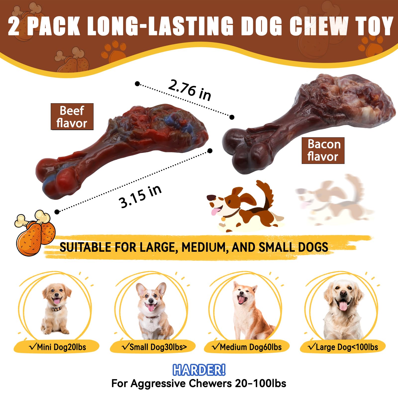 Magicorange tough nylon dog toy with chicken leg design for ergonomic grip during chewing.