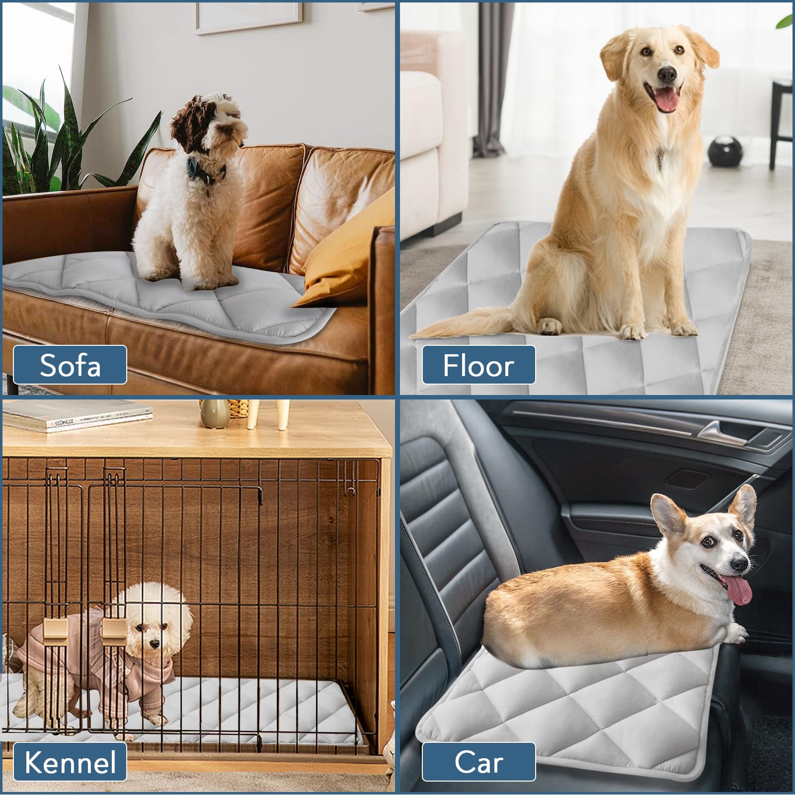 Magik & Kover dog crate pad on floor showing 42x28 size fit for large dogs