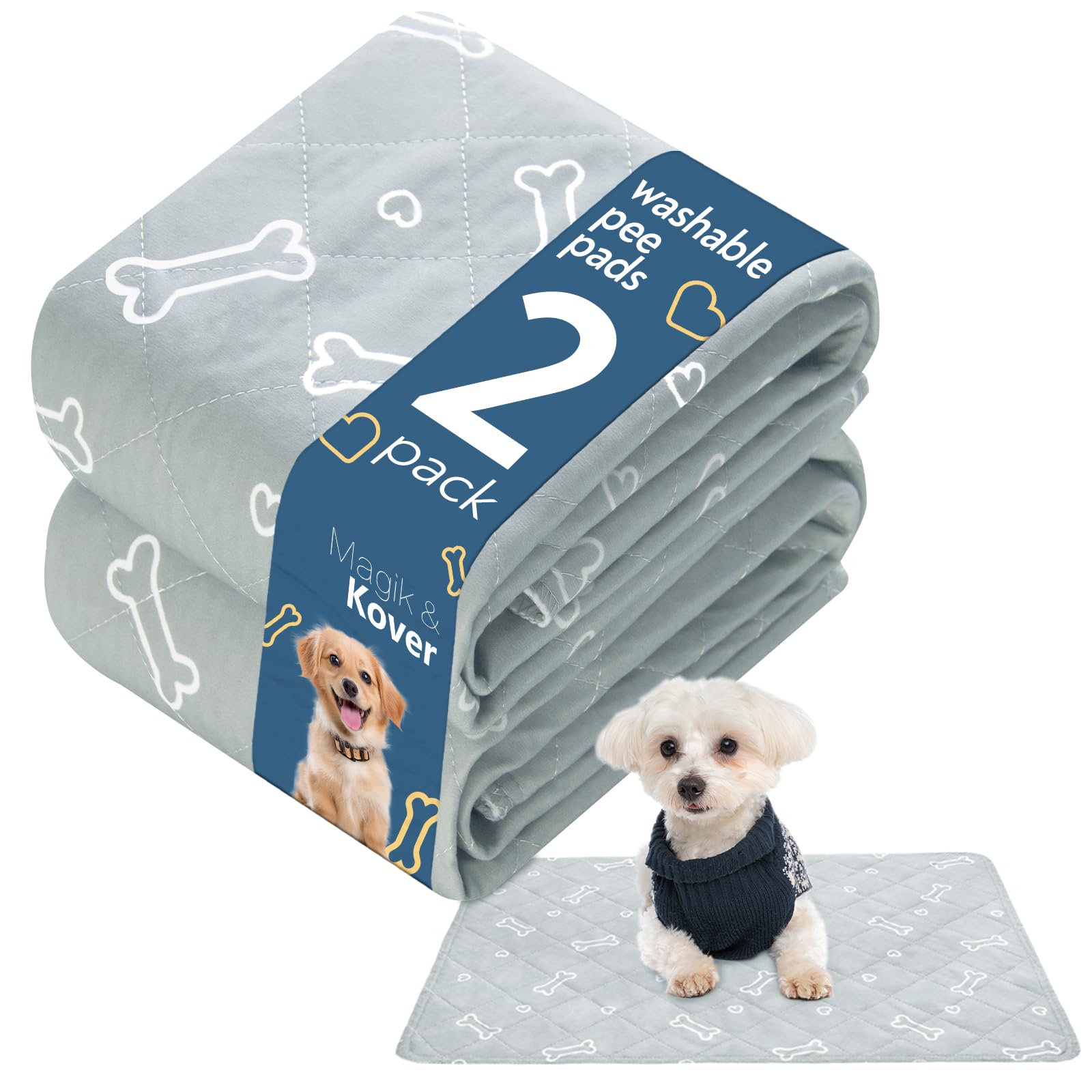 Magik & Kover washable pee pad front view with soft, absorbent surface.