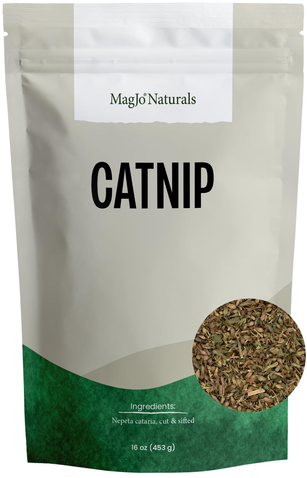 MagJo Naturals catnip bulk bag fresh, showcasing packaging and abundance for enrichment