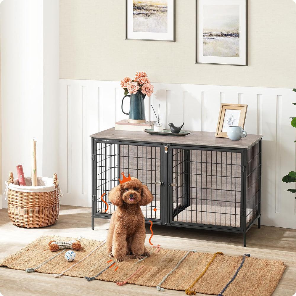 MAHANCRIS dog crate furniture interior with divider removed demonstrates flexible two-pet setup.