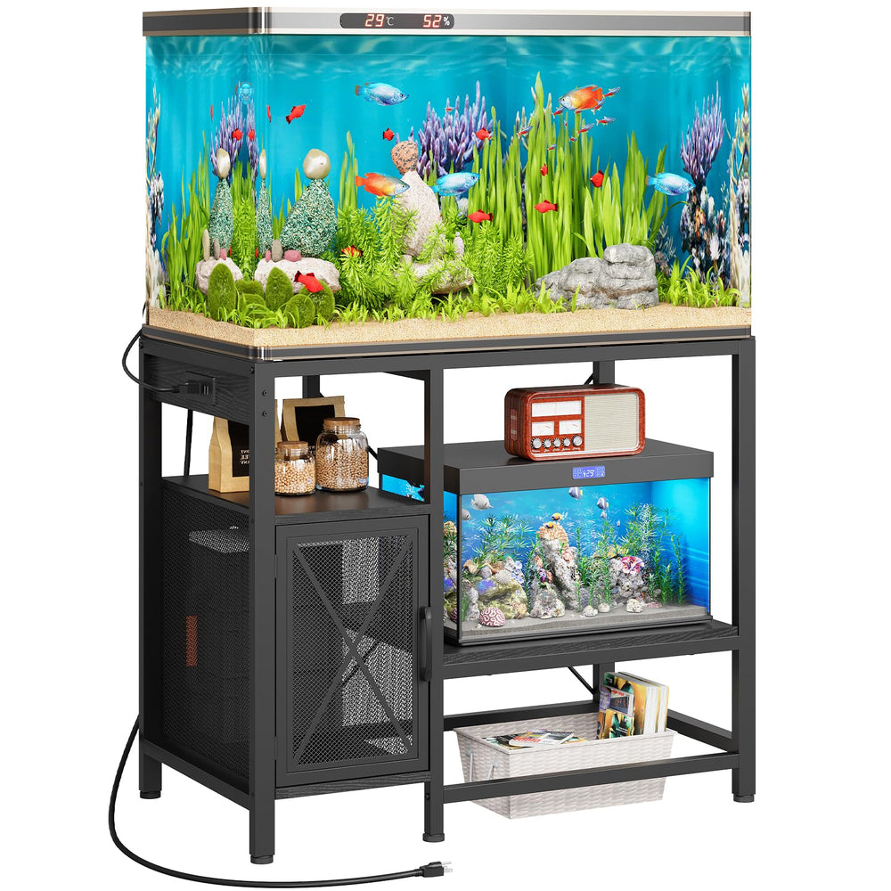 MAHANCRIS black finish aquarium stand blends with living spaces.