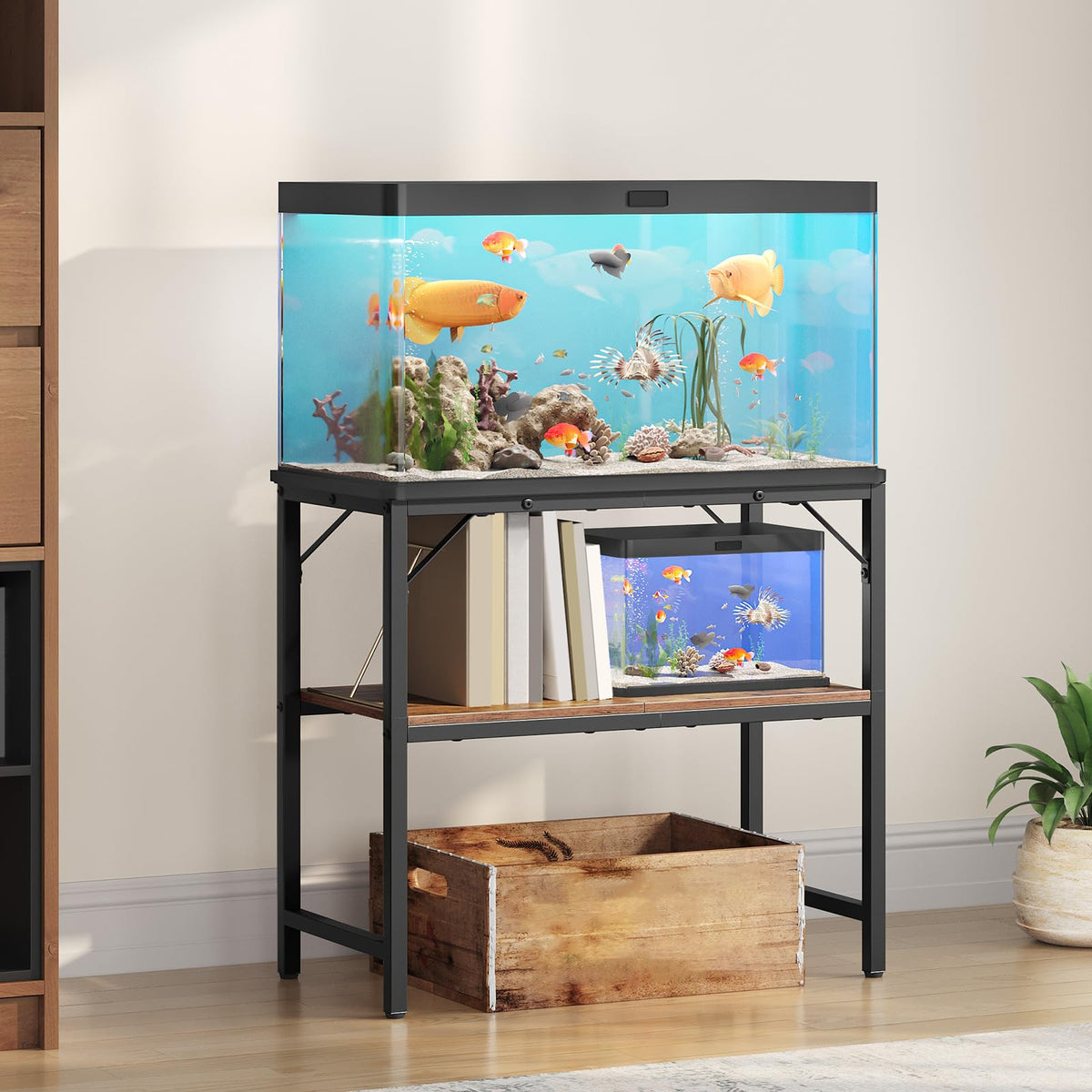 MAHANCRIS 30-gallon aquarium stand top view emphasizes its sturdy design for reliable tank placement.