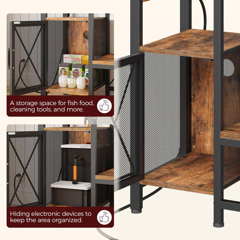 MAHANCRIS aquarium stand open shelves display accessories within easy reach.