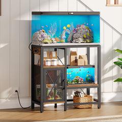 MAHANCRIS aquarium stand with power outlets enables easy lighting and filtration setup.