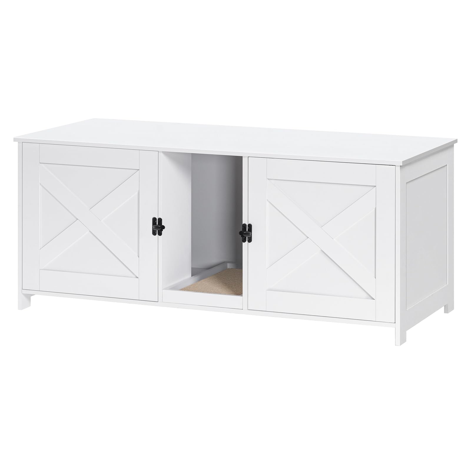 MAHANCRIS cat litter box enclosure with double rooms provides private space for two cats.