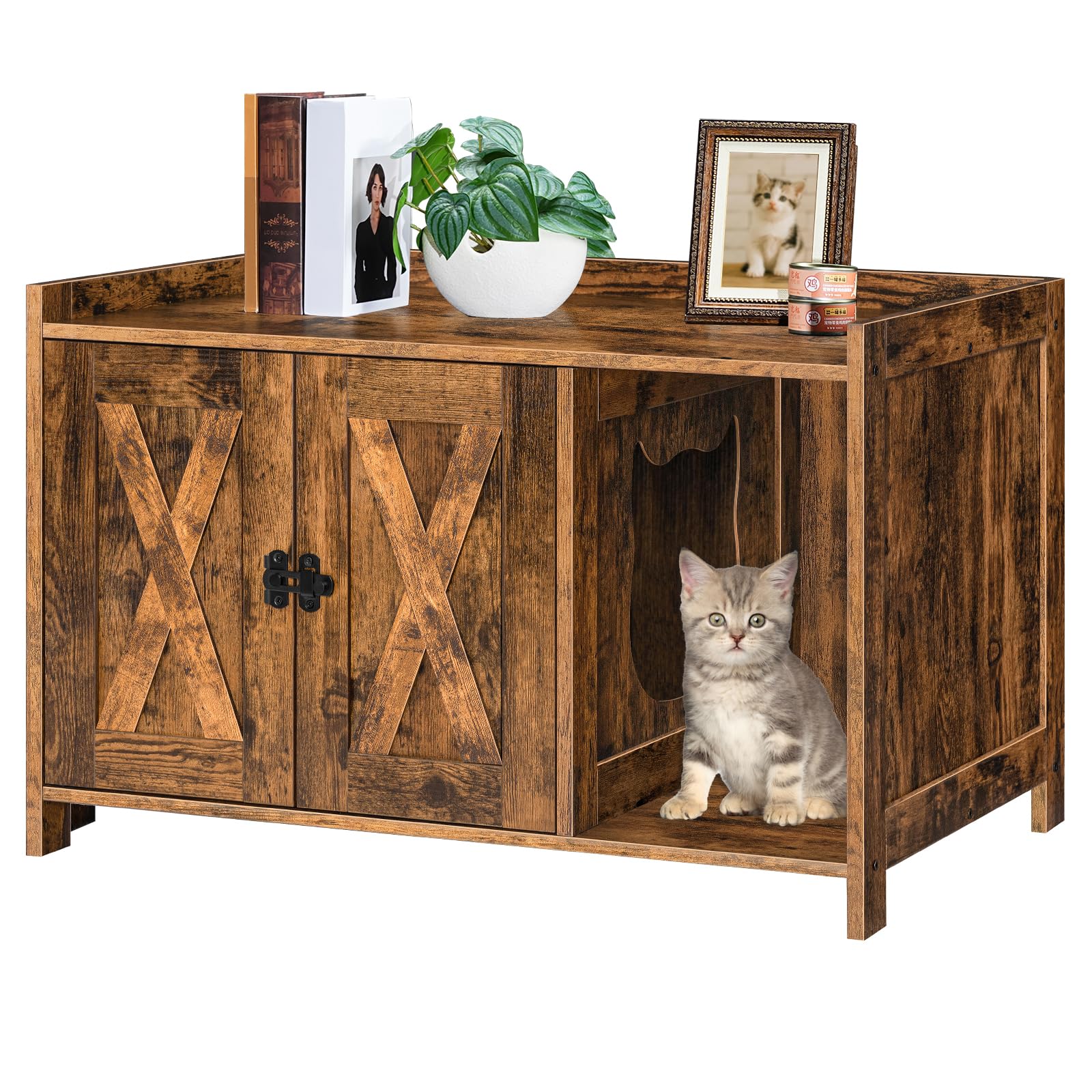 MAHANCRIS cat litter box enclosure front view shows spacious interior for comfortable cats
