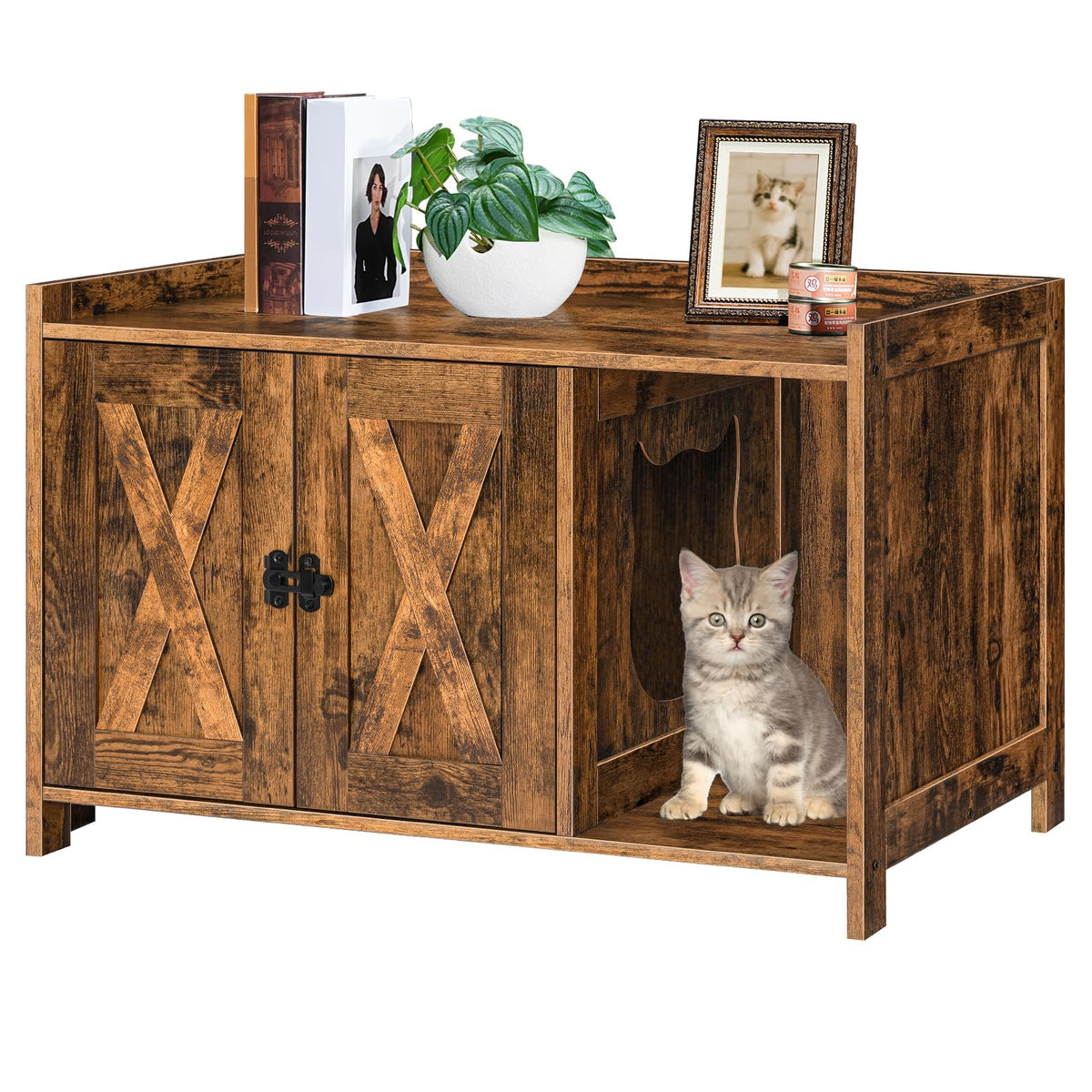 MAHANCRIS cat litter box enclosure front view shows spacious interior for comfortable cats