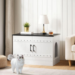 MAHANCRIS cat litter box enclosure front view showing discreet end-table design for tidy living spaces