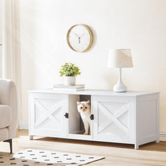 MAHANCRIS litter box enclosure with detachable honeycomb scratching board for playful cats.