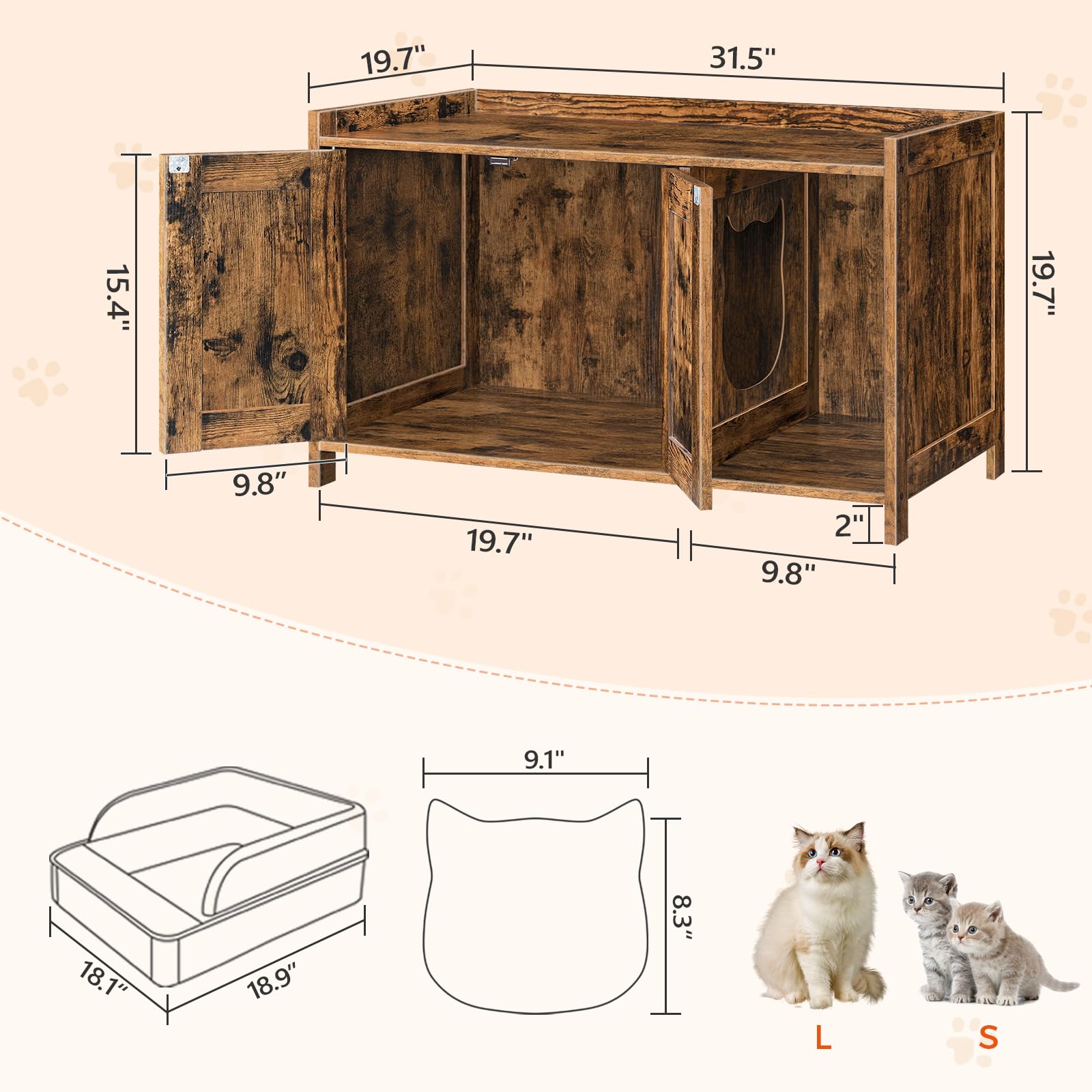 MAHANCRIS cat litter box enclosure top table features sturdy surface for decor or items