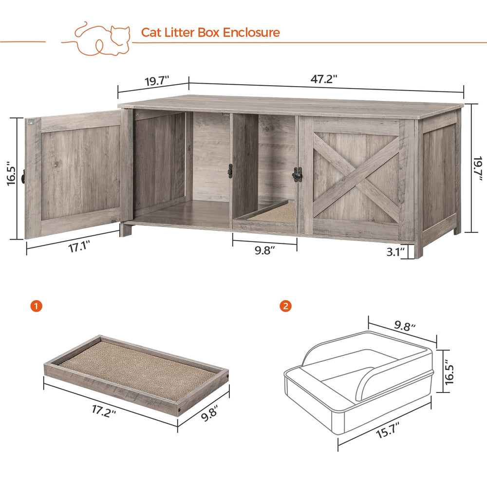 MAHANCRIS cat litter enclosure dual-door access makes cleaning easy and discreet