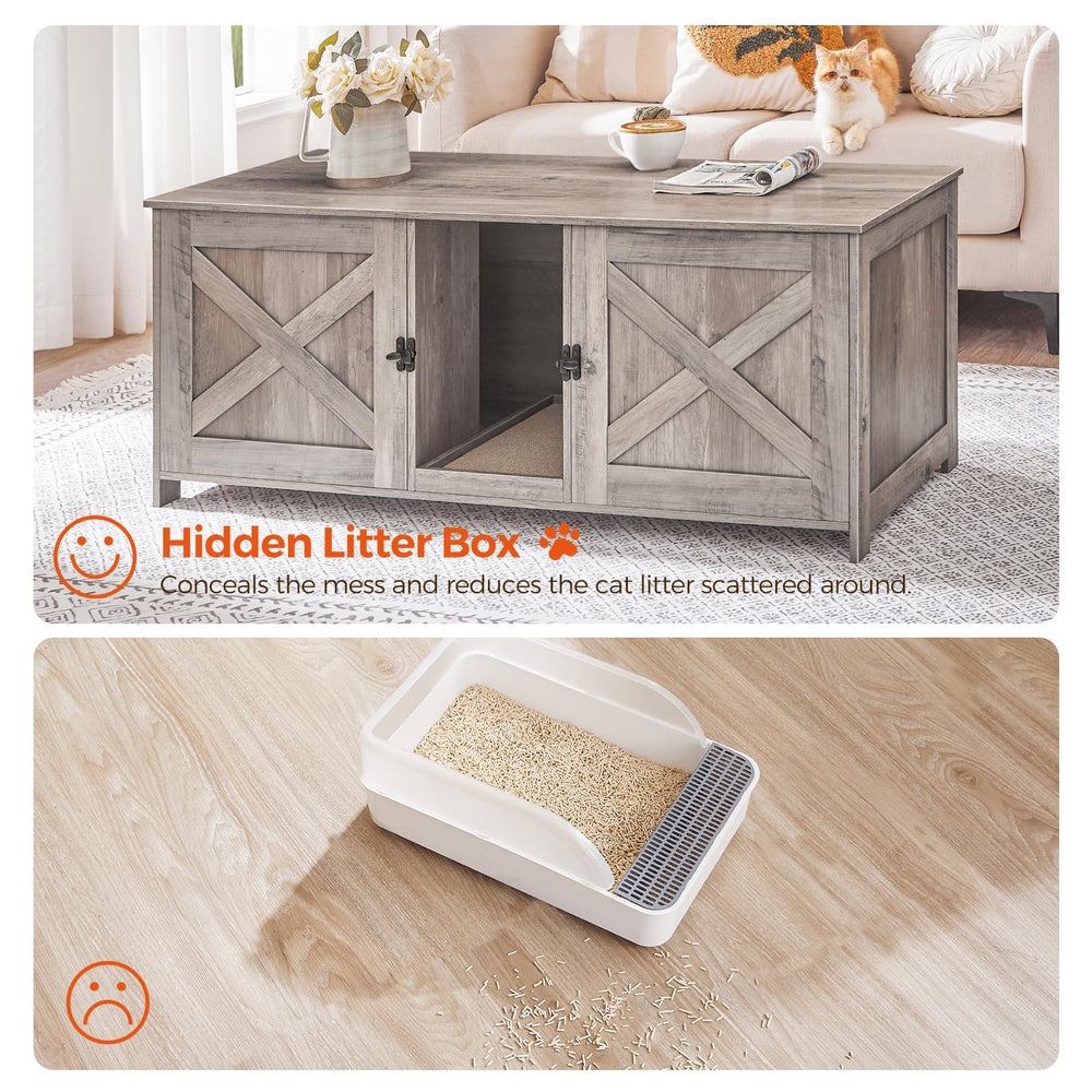 MAHANCRIS cat litter enclosure storage cabinet keeps living room essentials organized
