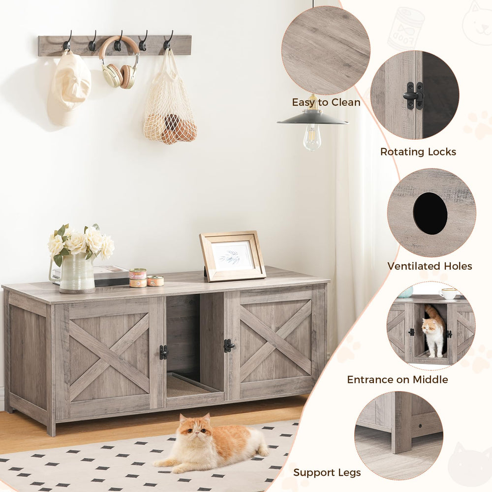 MAHANCRIS cat litter enclosure sturdy engineered wood resists deformation for long-term use