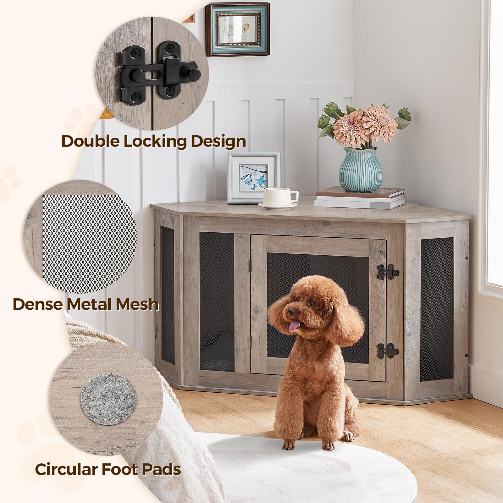 MAHANCRIS Corner Dog Crate as Coffee Table demonstrates dual-function furniture usage