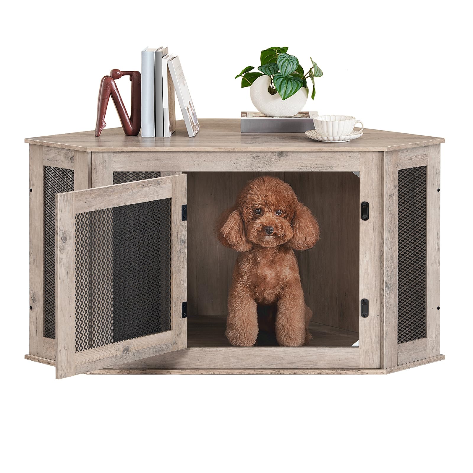 MAHANCRIS Corner Dog Crate Dog Inside demonstrates secure shelter