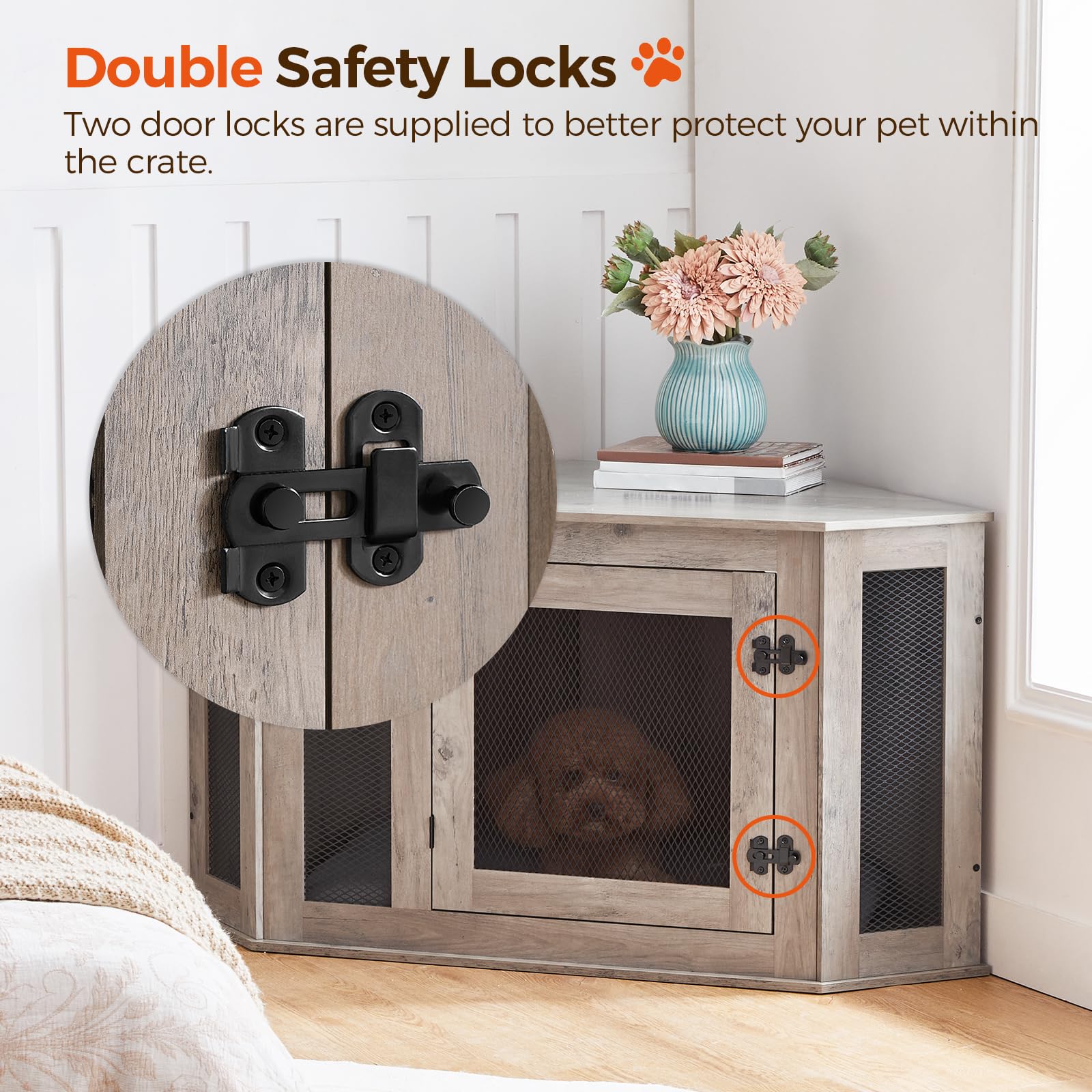 MAHANCRIS Corner Dog Crate Top Capacity showcases 220 lb top surface load