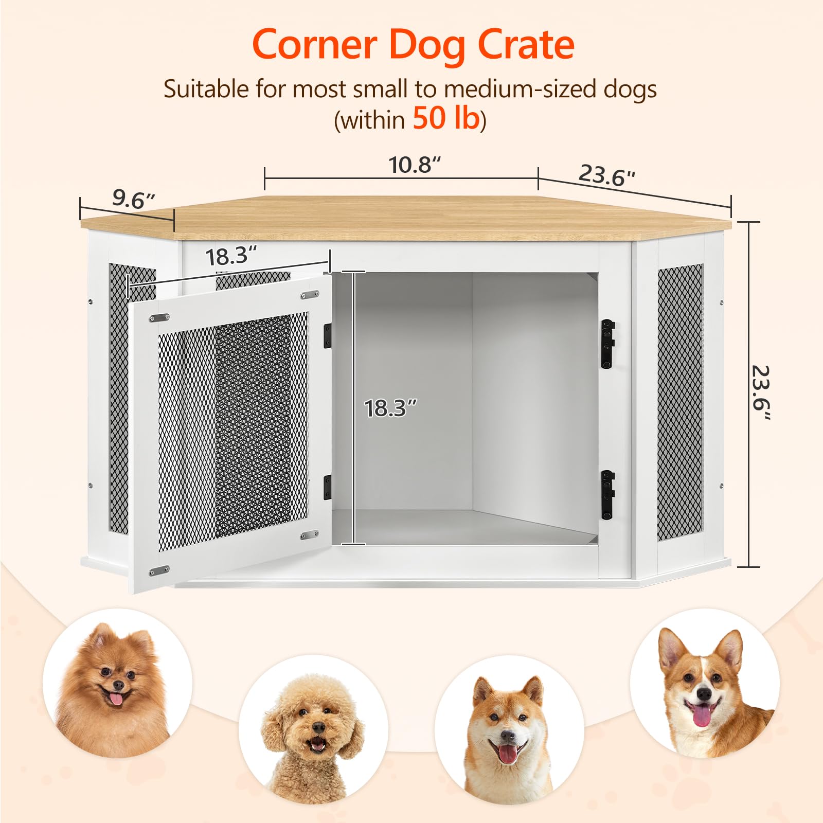 MAHANCRIS Corner Dog Crate top table storage showcases furniture-grade surface.